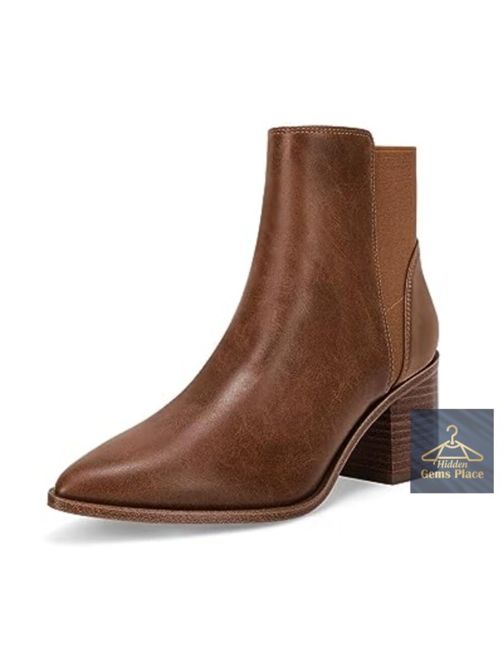 Womens Pointed Toe Ankle Boots Elastic Chunky Block Stacked Mid Heel Slip On